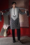 Buy_AUGUST by Swati Akash Jhunjhunwala_Black Satin, Linen Embroidery Kurta Set With Shawl _at_Aza_Fashions