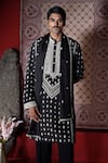 Buy_AUGUST by Swati Akash Jhunjhunwala_Black Satin, Linen Embroidery Kurta Set With Shawl _Online_at_Aza_Fashions