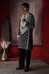 Shop_AUGUST by Swati Akash Jhunjhunwala_Black Satin, Linen Embroidery Kurta Set With Shawl _Online_at_Aza_Fashions