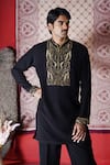 Buy_AUGUST by Swati Akash Jhunjhunwala_Black Satin, Polyester Embroidery, Metallic Thread Abstract Kurta Set _at_Aza_Fashions