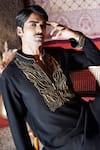 AUGUST by Swati Akash Jhunjhunwala_Black Satin, Polyester Embroidery, Metallic Thread Abstract Kurta Set _at_Aza_Fashions