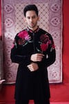 Buy_AUGUST by Swati Akash Jhunjhunwala_Black Velvet Embroidery Rose Kurta Set _Online_at_Aza_Fashions