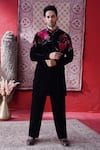 Buy_AUGUST by Swati Akash Jhunjhunwala_Black Velvet Embroidery Rose Kurta Set _at_Aza_Fashions