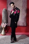 Shop_AUGUST by Swati Akash Jhunjhunwala_Black Velvet Embroidery Rose Kurta Set _Online_at_Aza_Fashions