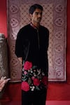Buy_AUGUST by Swati Akash Jhunjhunwala_Black Velvet Embroidery Rose Kurta Set _Online_at_Aza_Fashions