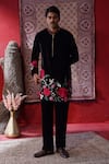 Buy_AUGUST by Swati Akash Jhunjhunwala_Black Velvet Embroidery Rose Kurta Set _at_Aza_Fashions