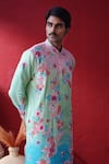Shop_AUGUST by Swati Akash Jhunjhunwala_Multi Color Dupion, Silk Embroidery Ombre Floral Kurta Set _Online_at_Aza_Fashions