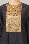 Abraham And Thakore_Black Viscose, Crepe Sequins Round Neck Embellished And Dot Print Kaftan _at_Aza_Fashions