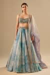 Buy_Cedar & Pine_Blue Organza, Tulle Foil Printing, Glitter, Embroidery, Mukaish Work Lehenga Set _at_Aza_Fashions