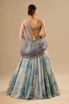 Shop_Cedar & Pine_Blue Organza, Tulle Foil Printing, Glitter, Embroidery, Mukaish Work Lehenga Set _at_Aza_Fashions