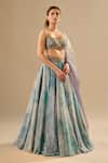 Shop_Cedar & Pine_Blue Organza, Tulle Foil Printing, Glitter, Embroidery, Mukaish Work Lehenga Set _Online_at_Aza_Fashions