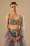 Cedar & Pine_Blue Organza, Tulle Foil Printing, Glitter, Embroidery, Mukaish Work Lehenga Set _at_Aza_Fashions