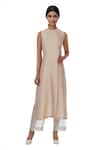 Buy_Urvashi Kaur_Beige Round Chanderi Silk Tunic _at_Aza_Fashions
