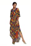 Buy Urvashi Joneja Multi Color Georgette Abstract Print V Asymmetric Dress at Aza Fashions Buy_Urvashi Joneja_Multi Color Georgette Abstract Print V Asymmetric Dress _at_Aza_Fashions