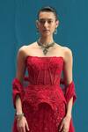 Buy_Mishru_Red Tulle Sequins, Embroidery Bandeau Neck Kate Embellished Corset Lehenga Set _Online_at_Aza_Fashions