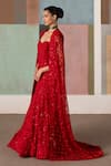 Shop_Mishru_Red Organza Sequins, Embroidery Sweetheart Neck, Open Cheryl Gown With Cape _Online_at_Aza_Fashions