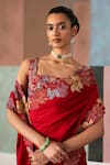 Mishru_Red Silk, Tulle Embroidery, Zari, Sequins, Selene Floral Saree With Blouse _Online_at_Aza_Fashions