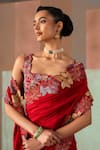 Buy_Mishru_Red Silk, Tulle Embroidery, Zari, Sequins, Selene Floral Saree With Blouse _Online_at_Aza_Fashions