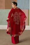 Mishru_Red Tulle, Satin Embroidery Open , Square Lea Cape Draped Skirt Set _Online_at_Aza_Fashions