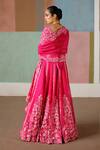 Shop_Mishru_Fuchsia Tulle, Organza, Silk Embroidery, Sequins Valerie Floral Lehenga Set _at_Aza_Fashions