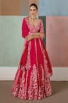 Mishru_Fuchsia Tulle, Organza, Silk Embroidery, Sequins Valerie Floral Lehenga Set _Online_at_Aza_Fashions