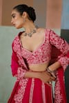 Shop_Mishru_Fuchsia Tulle, Organza, Silk Embroidery, Sequins Valerie Floral Lehenga Set _Online_at_Aza_Fashions
