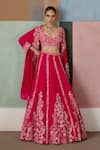 Buy_Mishru_Fuchsia Tulle, Organza, Silk Embroidery, Sequins Valerie Floral Lehenga Set _at_Aza_Fashions
