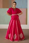 Buy_Mishru_Fuchsia Organza Embroidery Round Neck Saira Floral Top And Skirt Set _at_Aza_Fashions