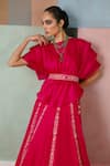 Buy_Mishru_Fuchsia Organza Embroidery Round Neck Saira Floral Top And Skirt Set _Online_at_Aza_Fashions