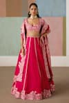 Buy_Mishru_Fuchsia Tulle, Organza, Silk Embroidery V-neck Ruhani Floral Lehenga Set _at_Aza_Fashions