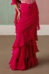 Mishru_Fuchsia Tulle, Crepe, Organza Nica Corset Blouse With Pre-draped Saree _Online_at_Aza_Fashions