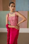 Buy_Mishru_Fuchsia Tulle, Crepe, Organza Nica Corset Blouse With Pre-draped Saree 