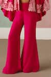Buy_Mishru_Fuchsia Organza Embroidery, Sequins Kalie Cape Bustier And Flared Pant Set _Online_at_Aza_Fashions