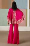 Shop_Mishru_Fuchsia Organza Embroidery, Sequins Kalie Cape Bustier And Flared Pant Set _at_Aza_Fashions