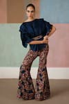Shop_Mishru_Blue Organza Embroidery, Sequins, Metallic Elin Draped Top And Flared Pant Set _Online_at_Aza_Fashions