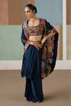 Buy_Mishru_Blue Tulle, Satin Embroidery, Metallic Thread Lea Floral Cape Draped Skirt Set _at_Aza_Fashions