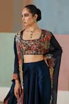 Buy_Mishru_Blue Tulle, Satin Embroidery, Metallic Thread Lea Floral Cape Draped Skirt Set _Online_at_Aza_Fashions