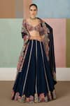 Buy_Mishru_Navy Tulle, Organza Embroidery, Sequins Sweetheart Ruhani Floral Lehenga Set _at_Aza_Fashions