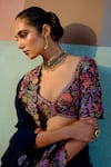 Mishru_Navy Tulle, Organza Embroidery, Sequins Sweetheart Ruhani Floral Lehenga Set _at_Aza_Fashions
