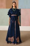 Shop_Mishru_Blue Organza Embroidery, Mirrors Boat Neck, Round Saira Ruffled Top And Skirt Set _at_Aza_Fashions