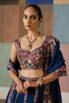 Mishru_Blue Tulle, Organza, Silk Embroidery, Sequins, Valerie Floral Lehenga Set _Online_at_Aza_Fashions