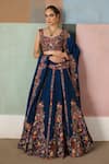 Buy_Mishru_Blue Tulle, Organza, Silk Embroidery, Sequins, Valerie Floral Lehenga Set _at_Aza_Fashions