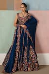 Shop_Mishru_Blue Tulle, Organza, Silk Embroidery, Sequins, Valerie Floral Lehenga Set _Online_at_Aza_Fashions