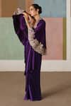 Buy_Mishru_Purple Tulle, Satin Embroidery, Metallic Thread Marielle Cape Draped Skirt Set _Online_at_Aza_Fashions
