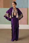 Buy_Mishru_Purple Tulle, Satin Embroidery, Metallic Thread Marielle Cape Draped Skirt Set _at_Aza_Fashions