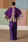 Shop_Mishru_Purple Tulle, Satin Embroidery, Metallic Thread Marielle Cape Draped Skirt Set _at_Aza_Fashions