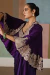 Mishru_Purple Tulle, Satin Embroidery, Metallic Thread Marielle Cape Draped Skirt Set _at_Aza_Fashions