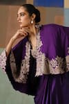 Shop_Mishru_Purple Tulle, Satin Embroidery, Metallic Thread Marielle Cape Draped Skirt Set 