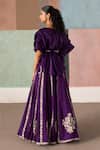 Shop_Mishru_Purple Organza Embroidery Round Neck Saira Ruffled Top And Skirt Set _at_Aza_Fashions