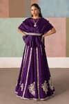 Mishru_Purple Organza Embroidery Round Neck Saira Ruffled Top And Skirt Set _Online_at_Aza_Fashions